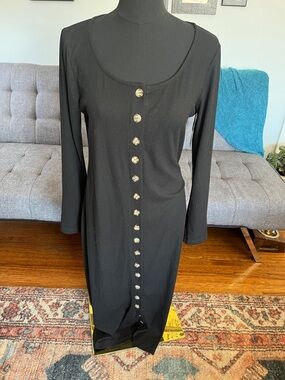 NWT Altar HouseLine PDX Women's Black Long-Sleeve Button-Front Ribbed Dress XL